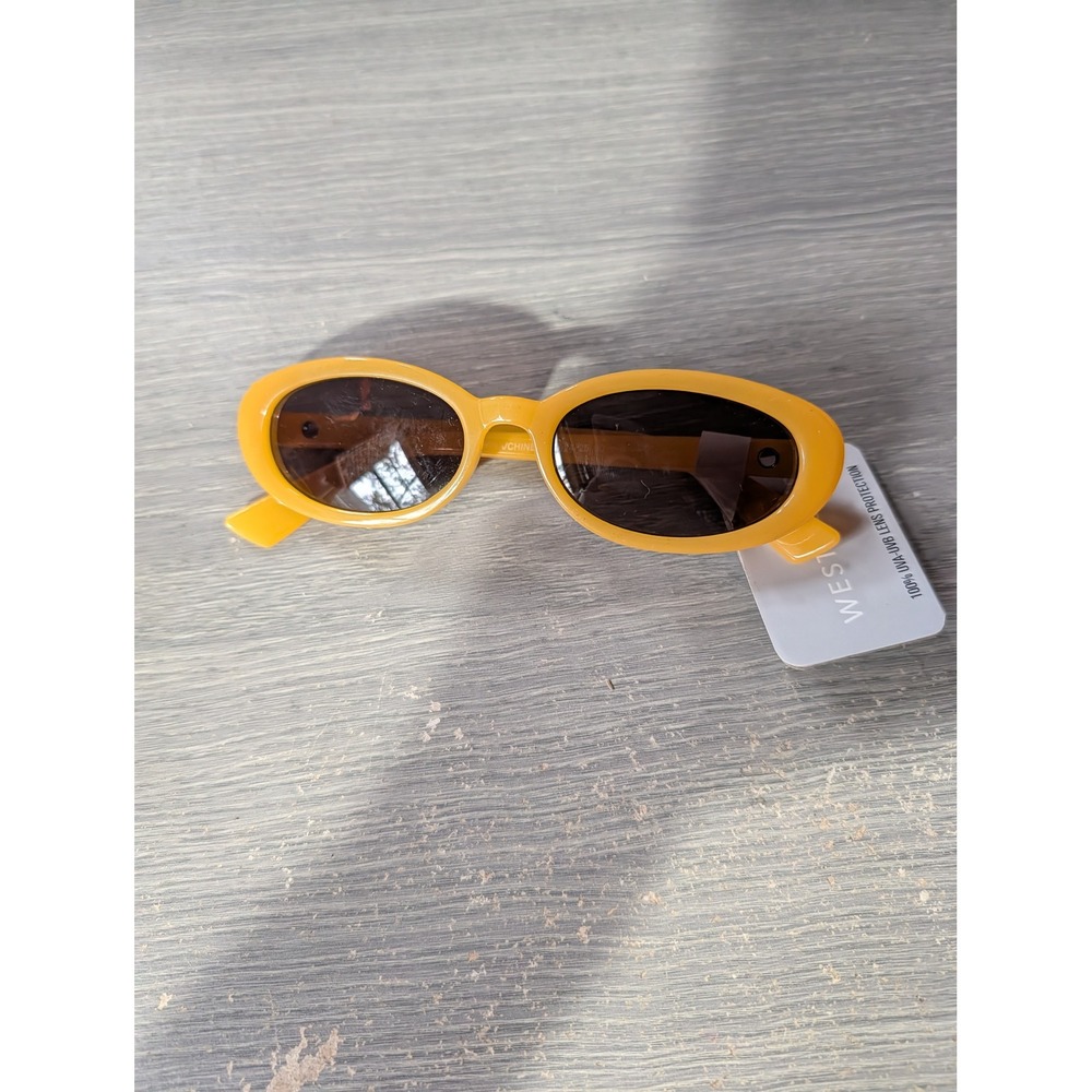 West Loop Women Yellow Oval Sunglasses 90s Retro Style UVA UVB Protection‎ NEW